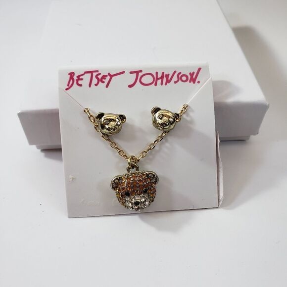 Betsey Johnson teddy bear earrings and necklace set - Picture 1 of 3